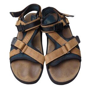 Trader Bay Men's Light Brown & Black Leather Sandals Size 12D